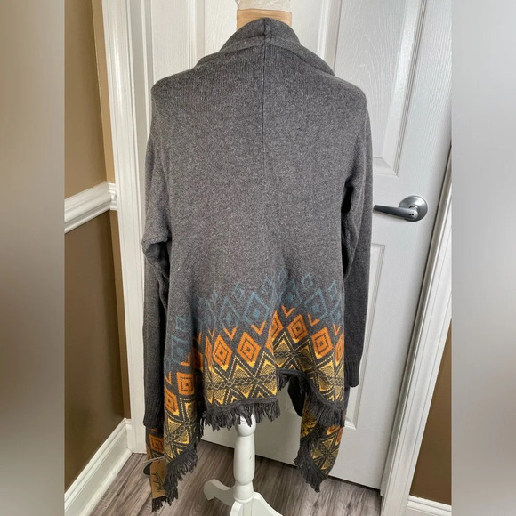 Woolrich Southwestern Cardigan Sweater Wool Blend Shawl Fringe Gray NWT Medium - Picture 12 of 15